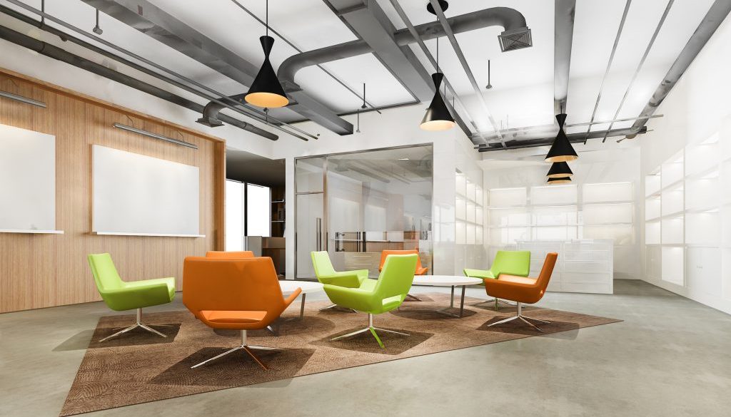 3d rendering modern loft office lounge in co working space