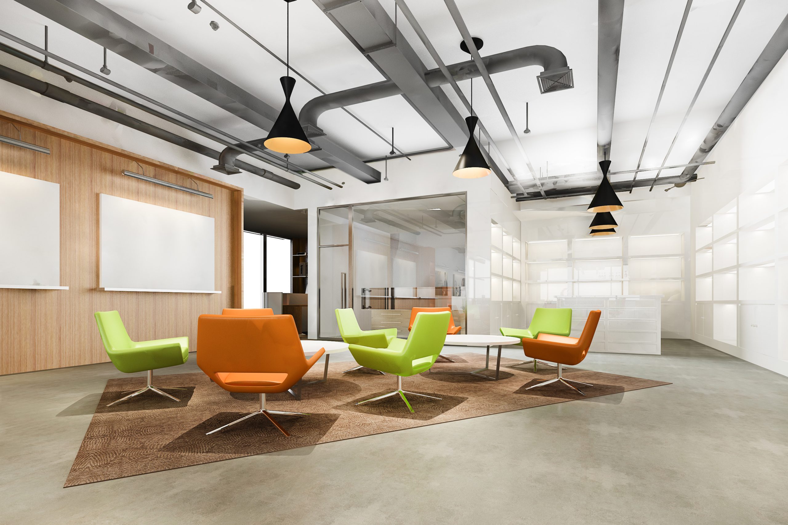3d rendering modern loft office lounge in co working space 3d rendering modern loft office lounge in co working space